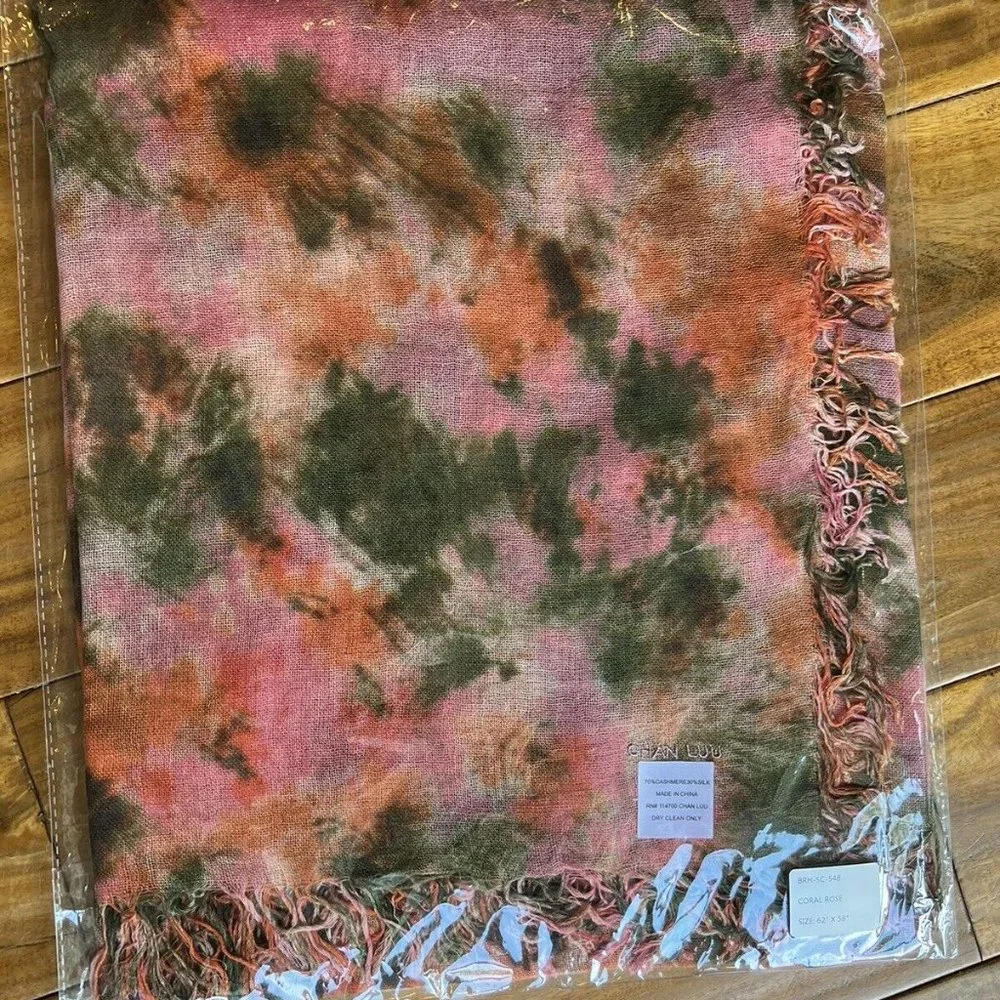 New Auth Chan Luu Watercolor Cashmere Silk Scarf- Coral Rose